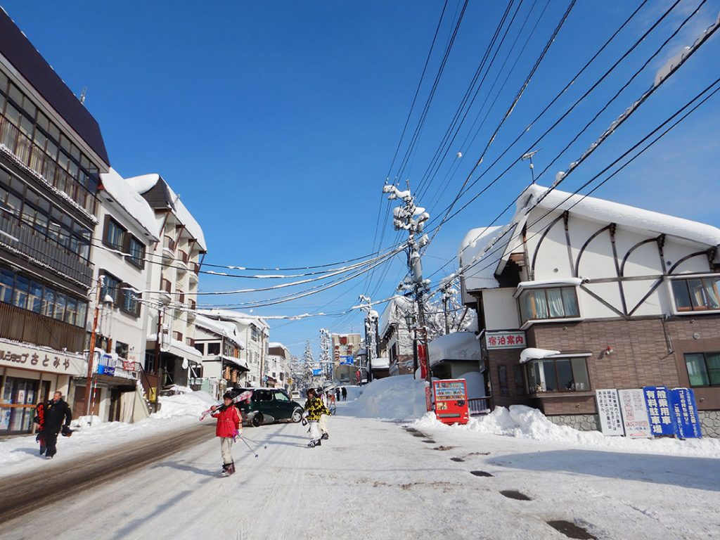 Main street of the Japan ski resort and ski lodge village, Myoko