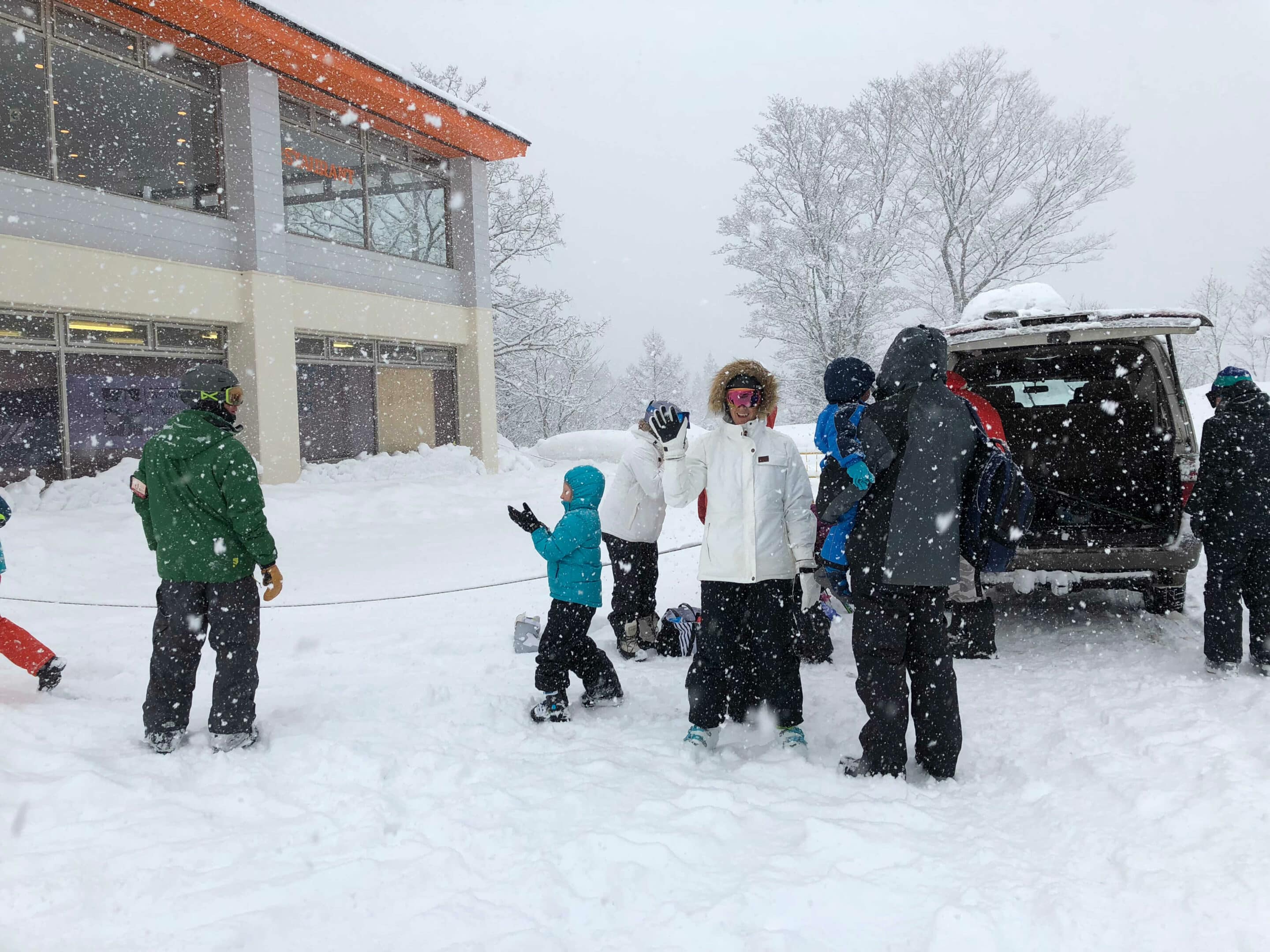 Group transport in the snow at Myoko ski fields, Japan