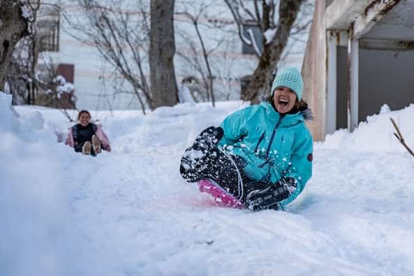 Tobogganing at Richies at Myoko in Japan at Christmas